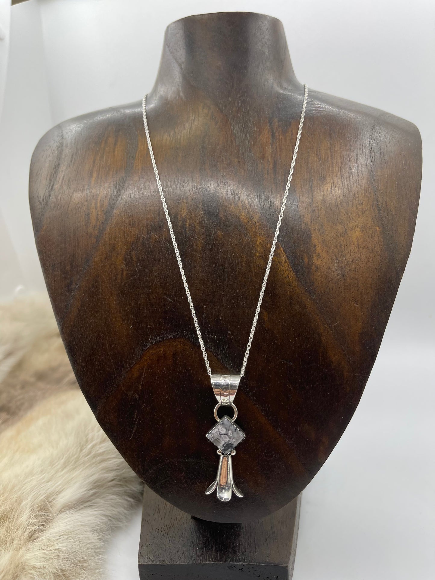 White Buffalo Blossom Pendant on 18" Chain by Sonyei Coho, Navajo