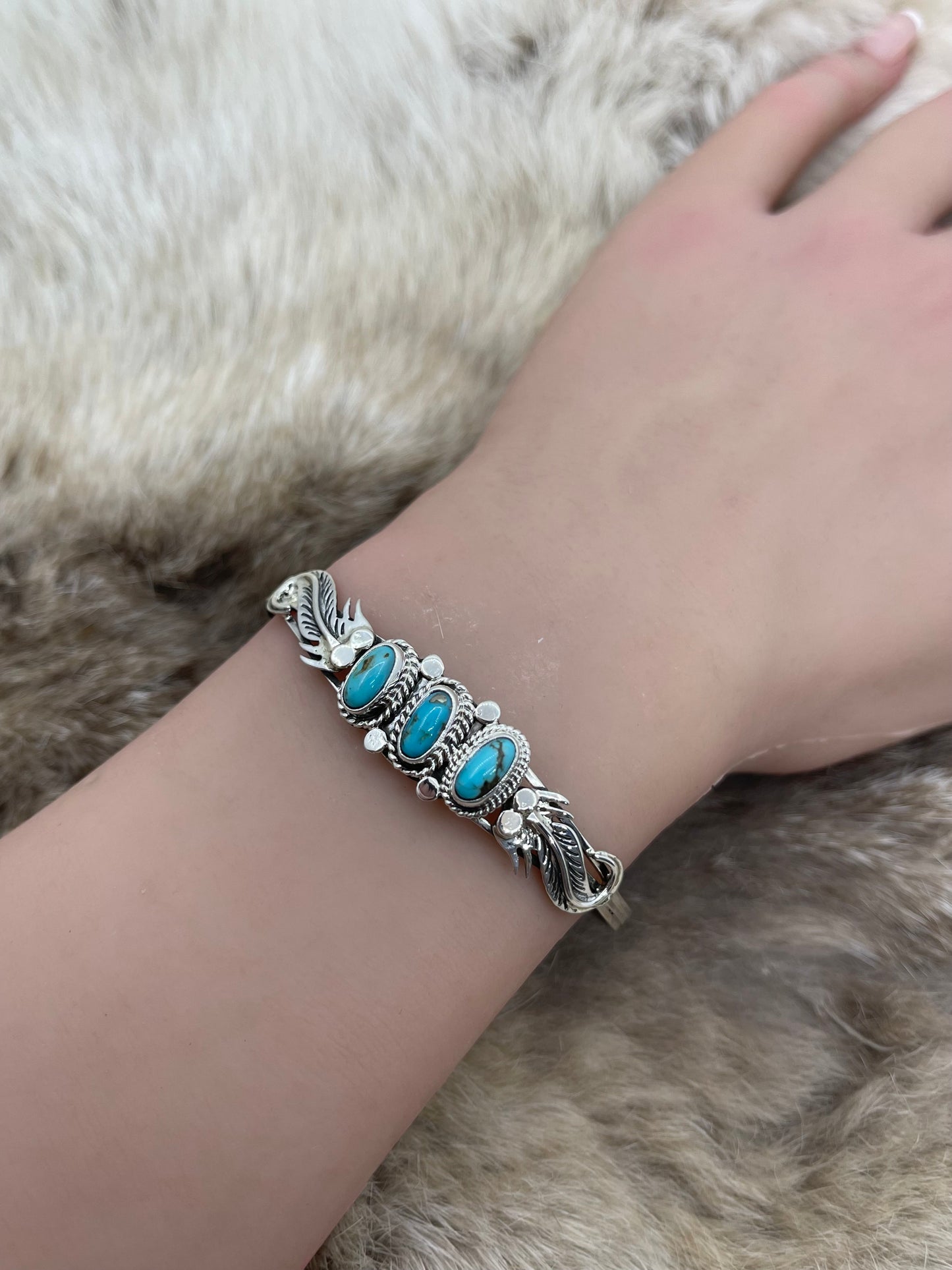 5.5"-7"  3 Stone Turquoise Cuff By Andrew Vandever, Navajo