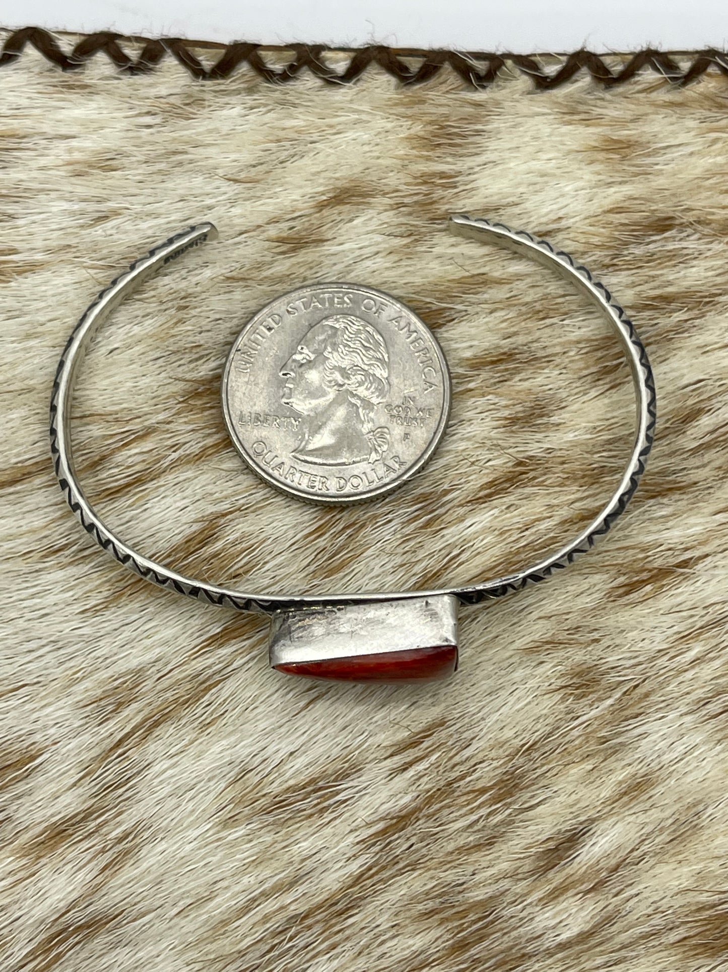 5 1/4"-7 1/2" Red Spiny Oyster shell Triangle Wire Cuff by Judith Dixon, Navajo