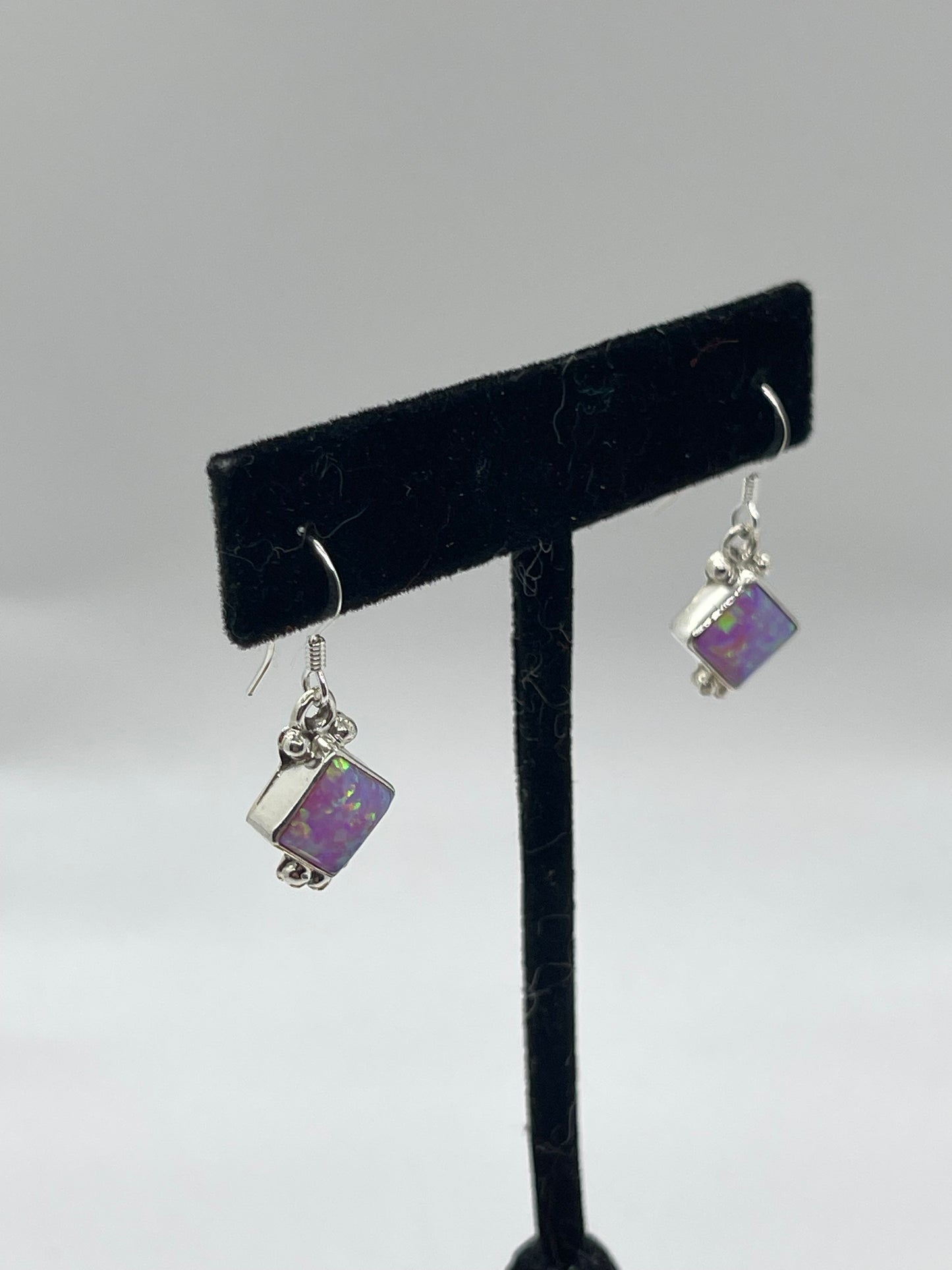 Pink Opal Diamond Shaped Dangle Earrings by Adelarae Yazzie, Navajo