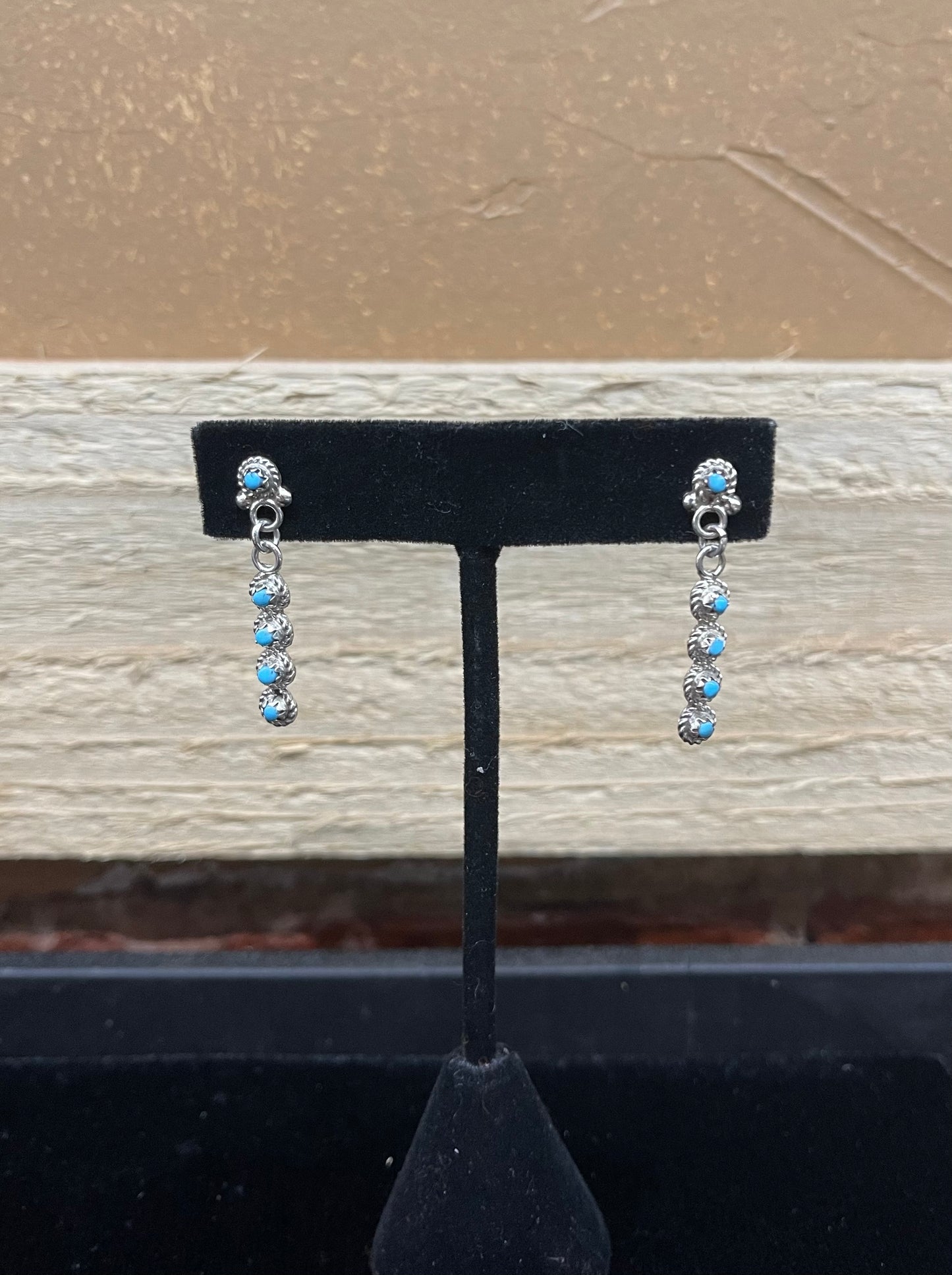 Multi Stone Turquoise Post Dangle Earrings by Bernadette Nakatewa and Michael Gchachu, Zuni