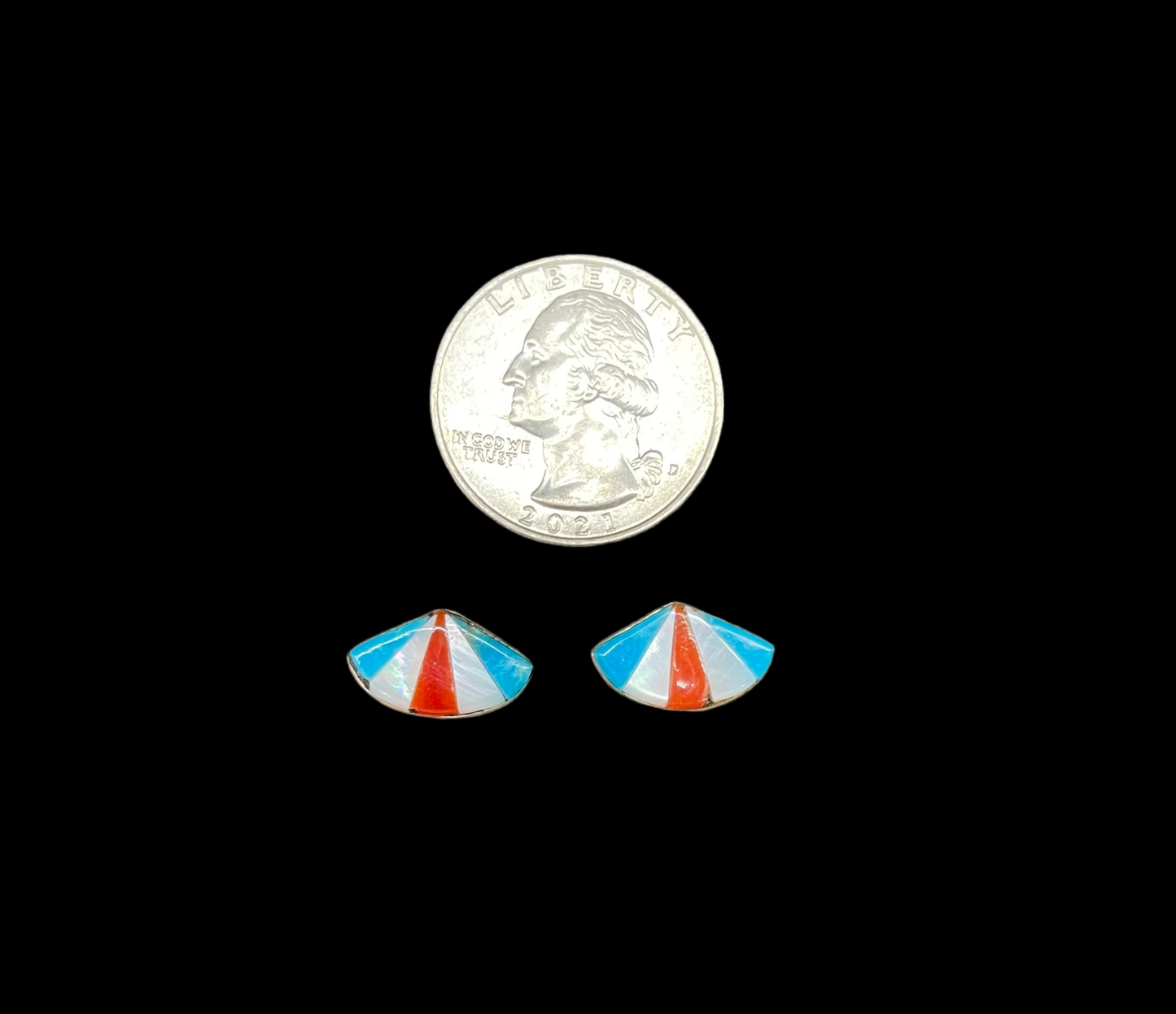 Inlay Fan Post Earrings, Zuni Made