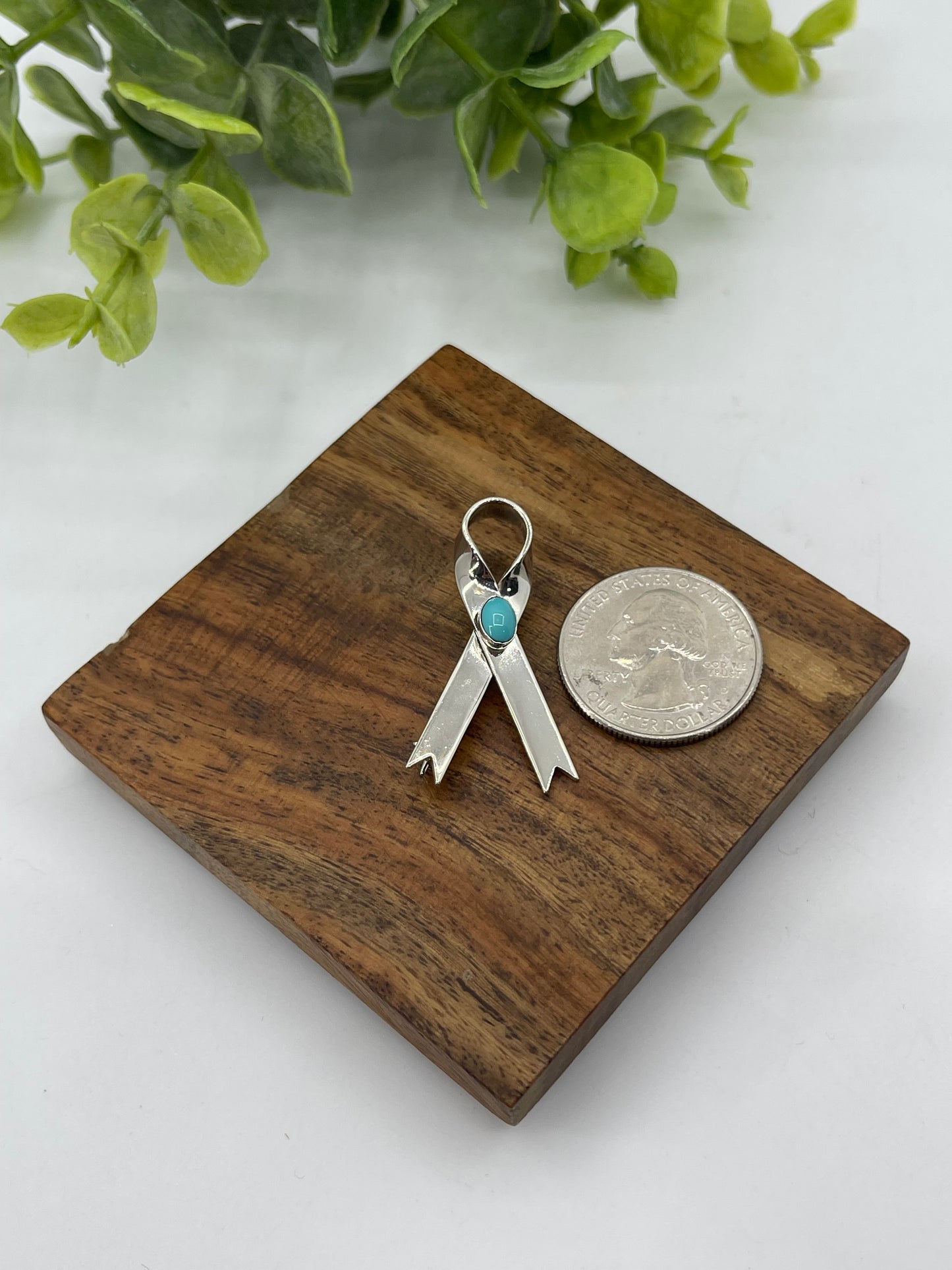 Sterling Silver Ribbon Pin with Turquoise Stone by Gregg Yazzie, Navajo
