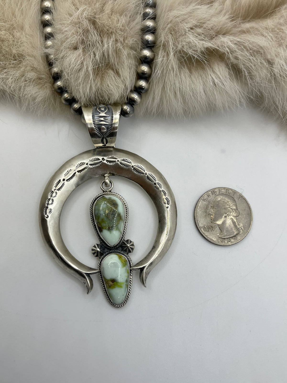 2 Stone Palomino Turquoise Naja Pendant by Derrick Gordon, Navajo