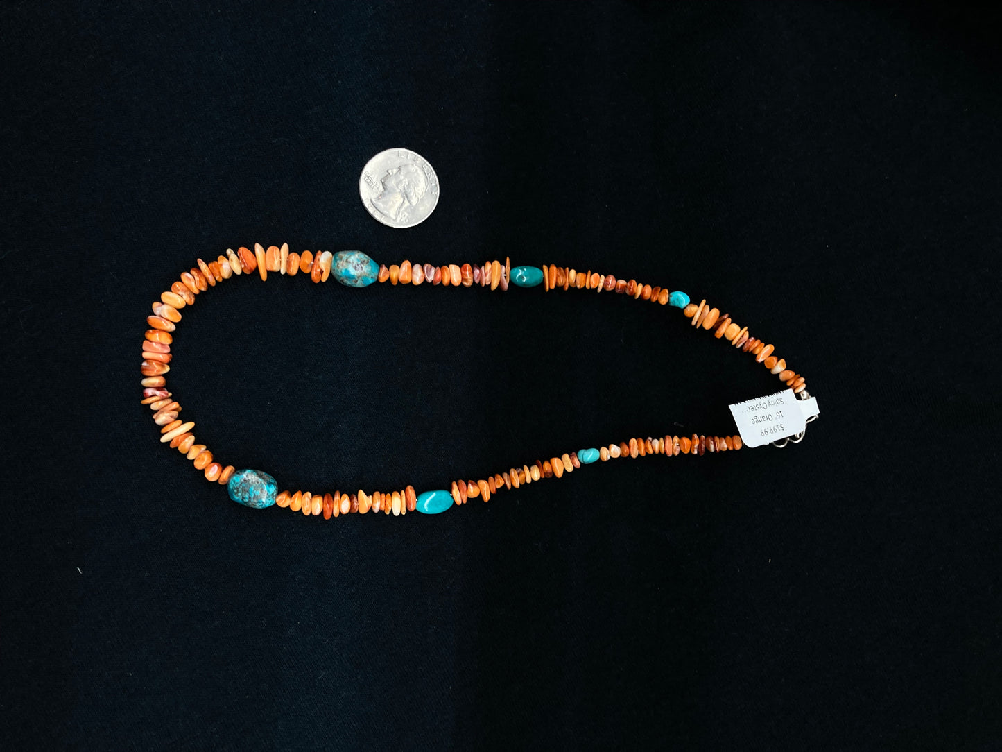 16" Orange Spiny Oyster and Turquoise Nugget Necklace