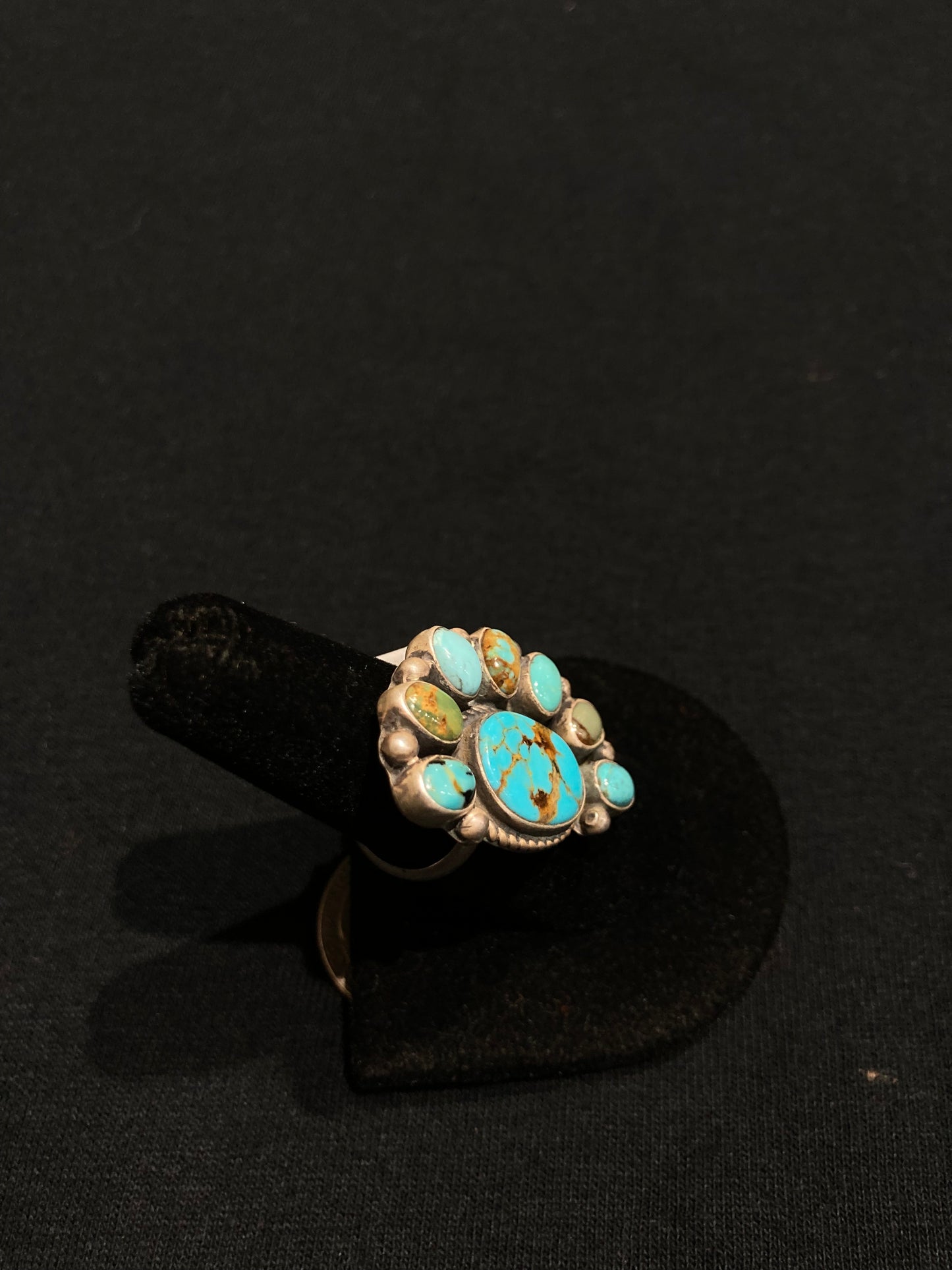 Adjustable Turquoise Half Cluster Ring by Geraldine James, Navajo