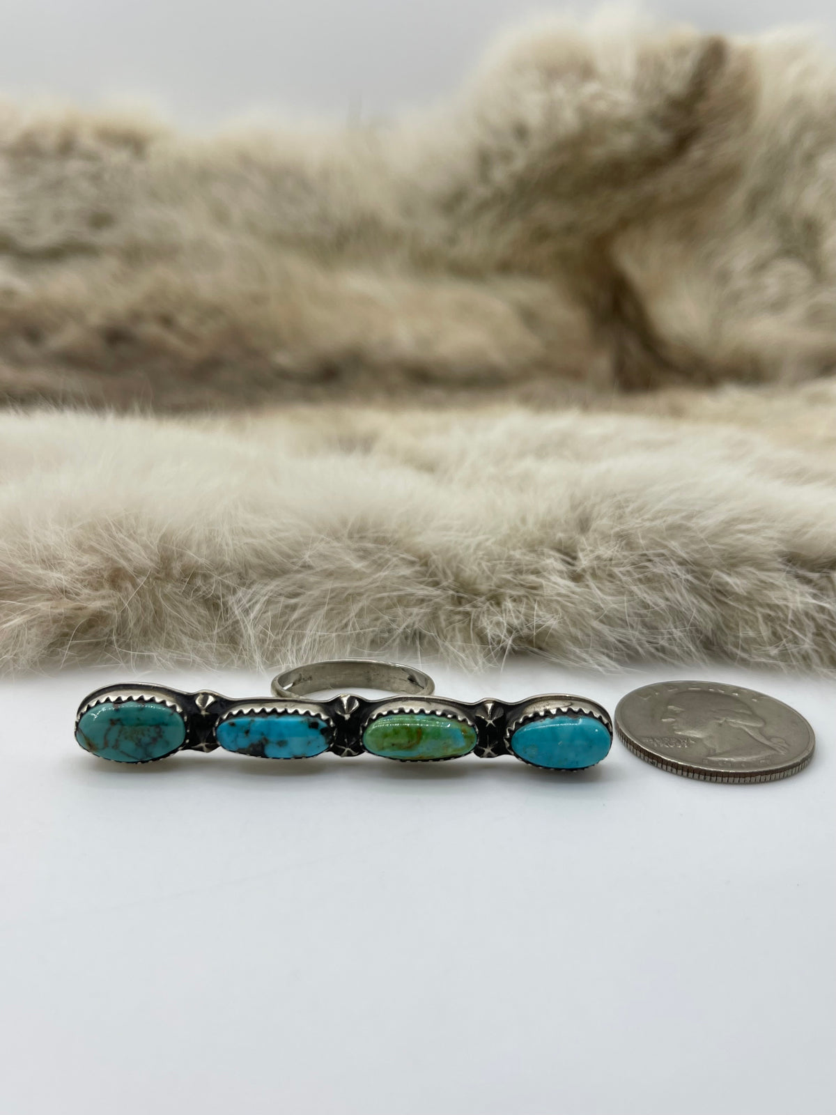 8.5 4 Stone Kingman, Sleeping Beauty & Sonoran Gold Turquoise Ring by Christina Jackson, Navajo