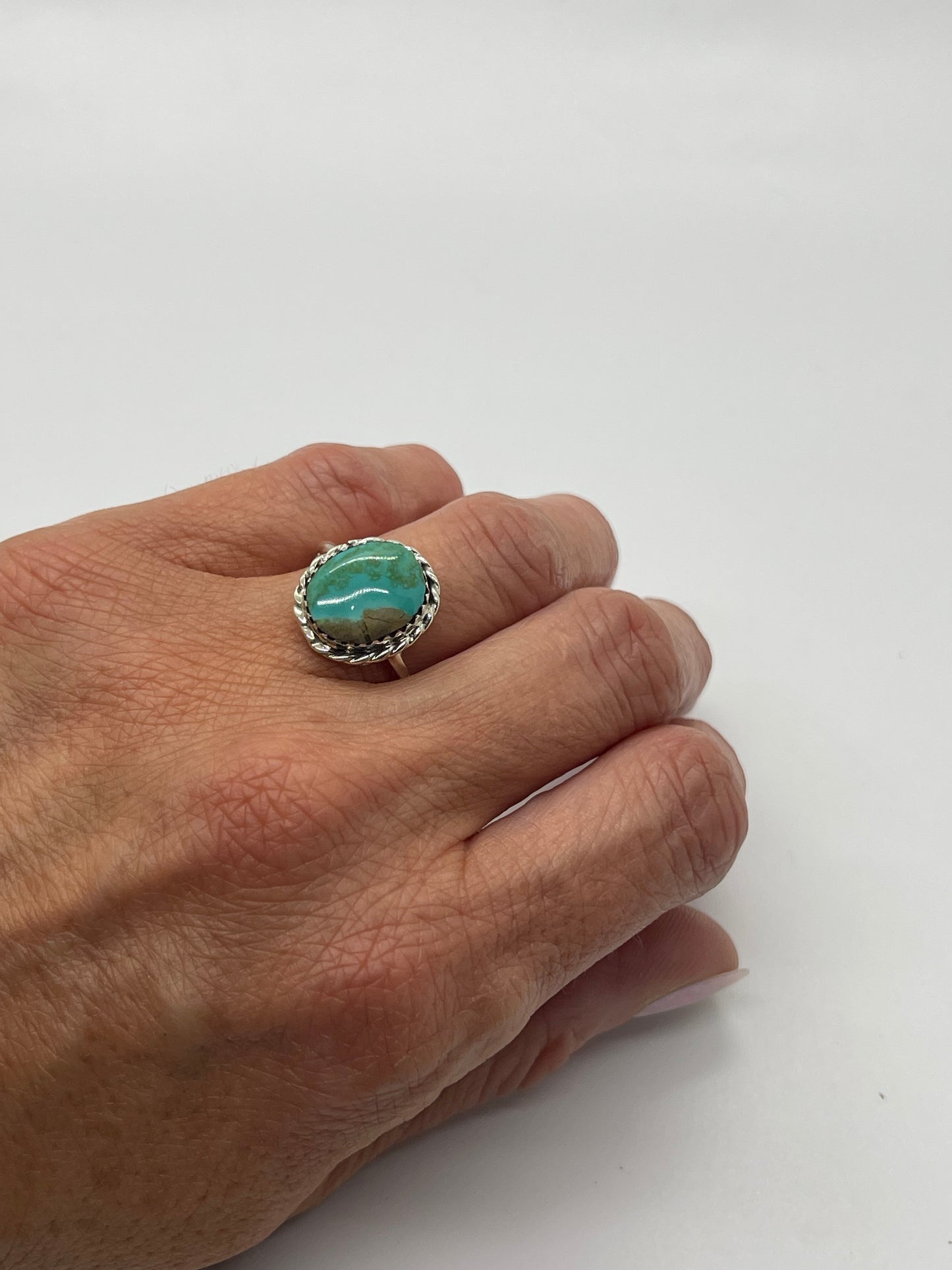 5.0 Turquoise Oval Twist Ring by Aaron Begay, Navajo