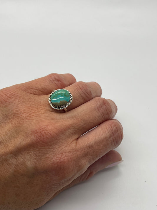 5.0 Turquoise Oval Twist Ring by Aaron Begay, Navajo