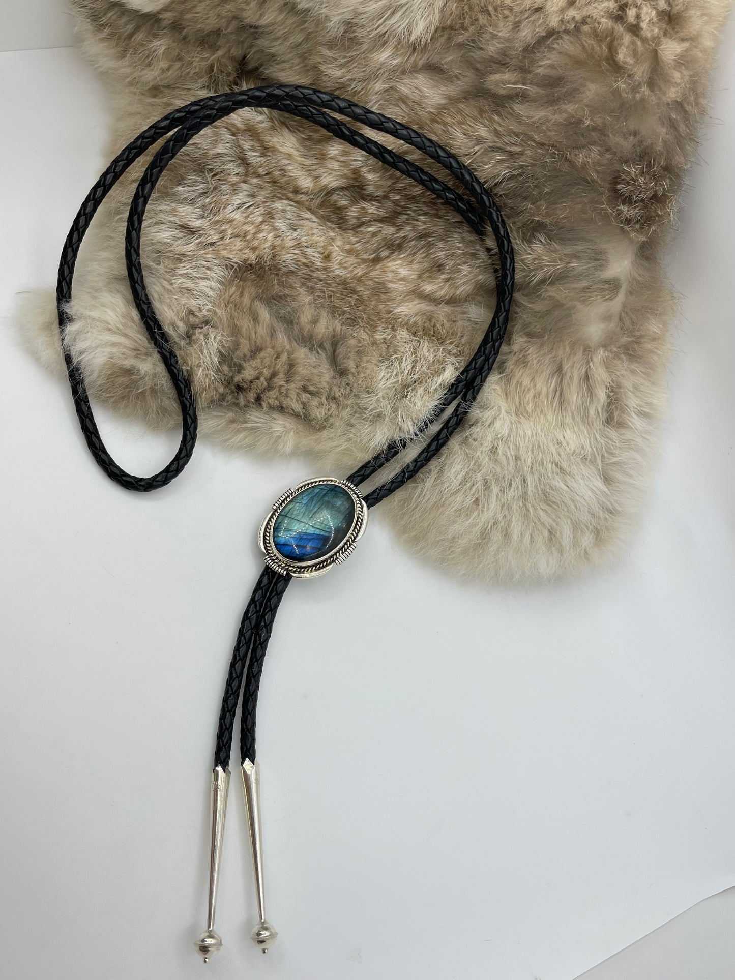 Oval Labradorite Bolo Tie by Joelias Draper, Navajo