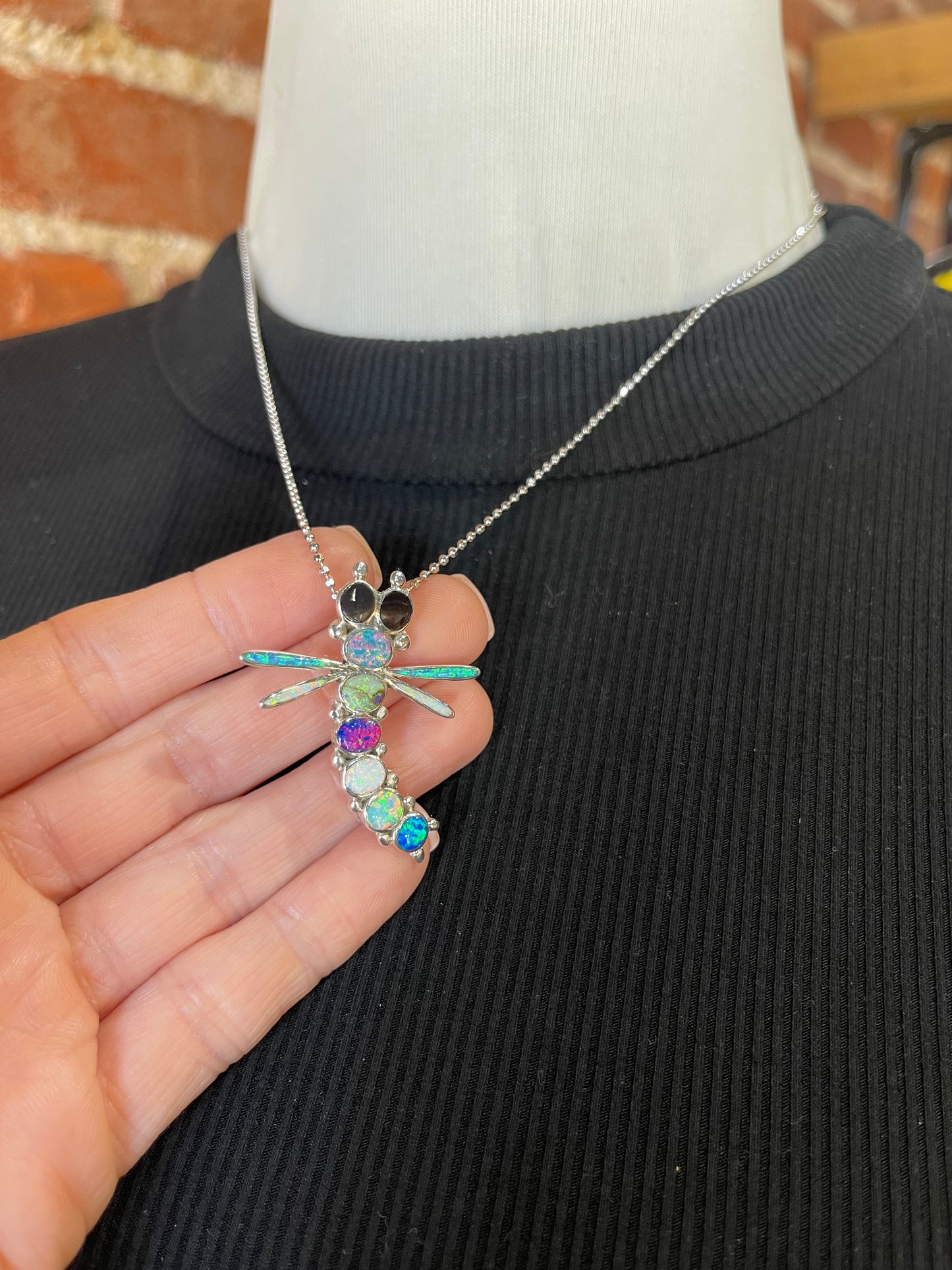 18" Multi Color Opal Dragonfly Necklace by Jancie Edaakie, Navajo
