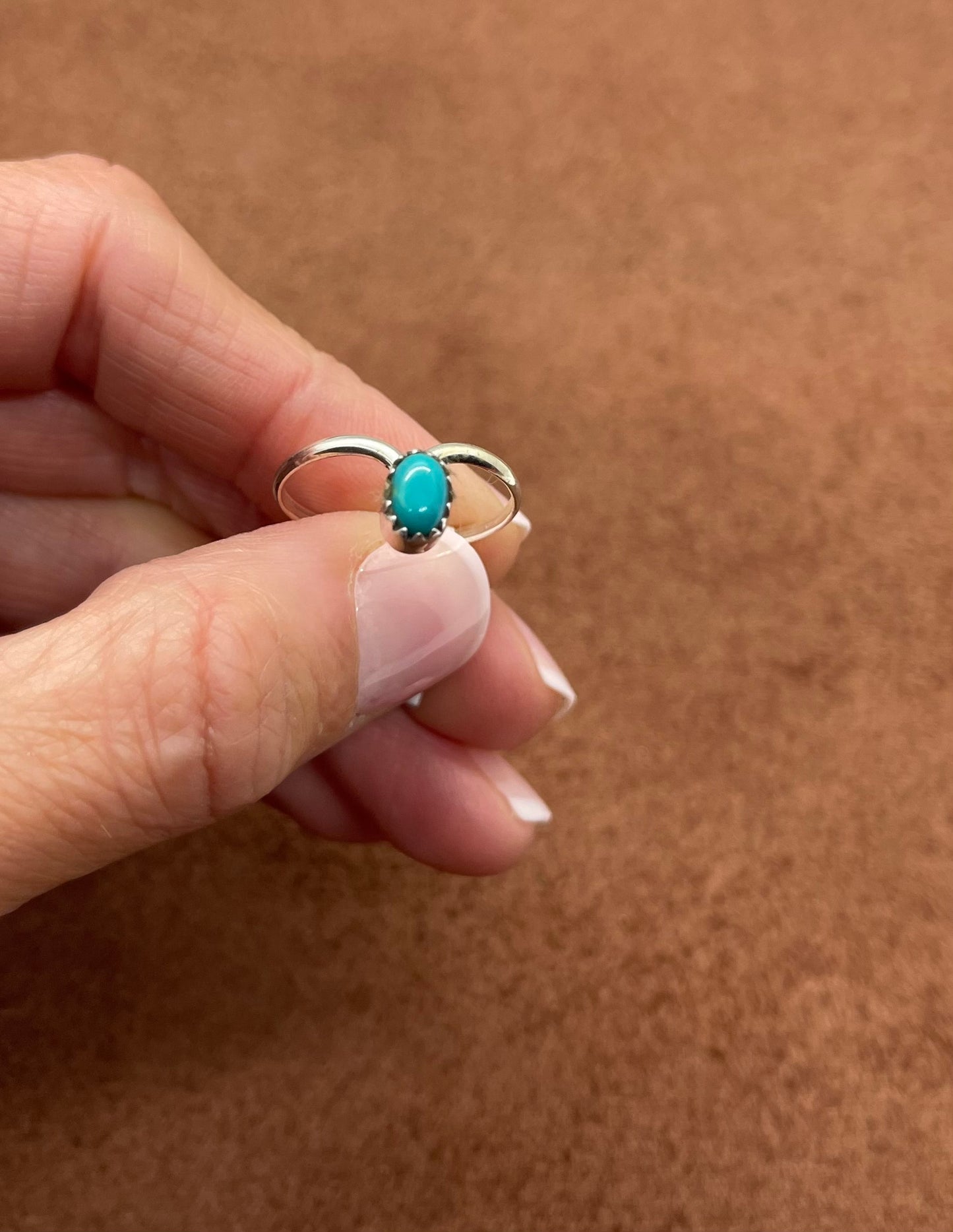 7.5 Sleeping Beauty Turquoise Ring by Hiram Largo, Navajo