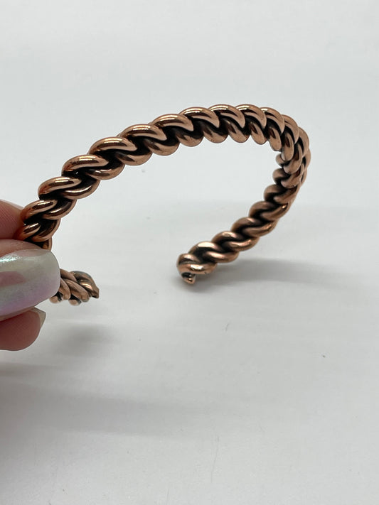 6" - 7.5" Braided Thick Copper Cuff by Elaine Tahe, Navajo
