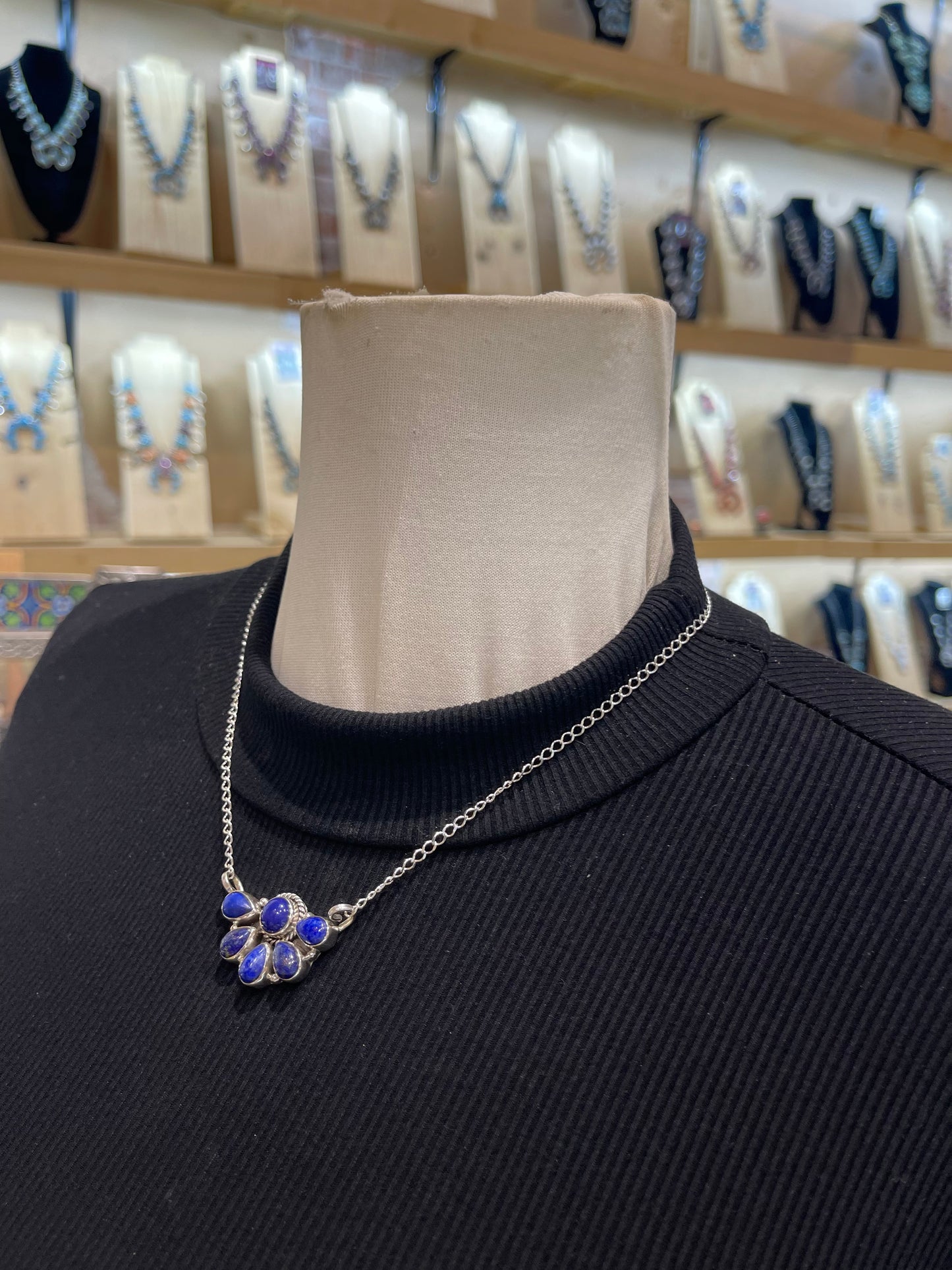 17" Blue Lapis Lazuli Half Cluster Necklace