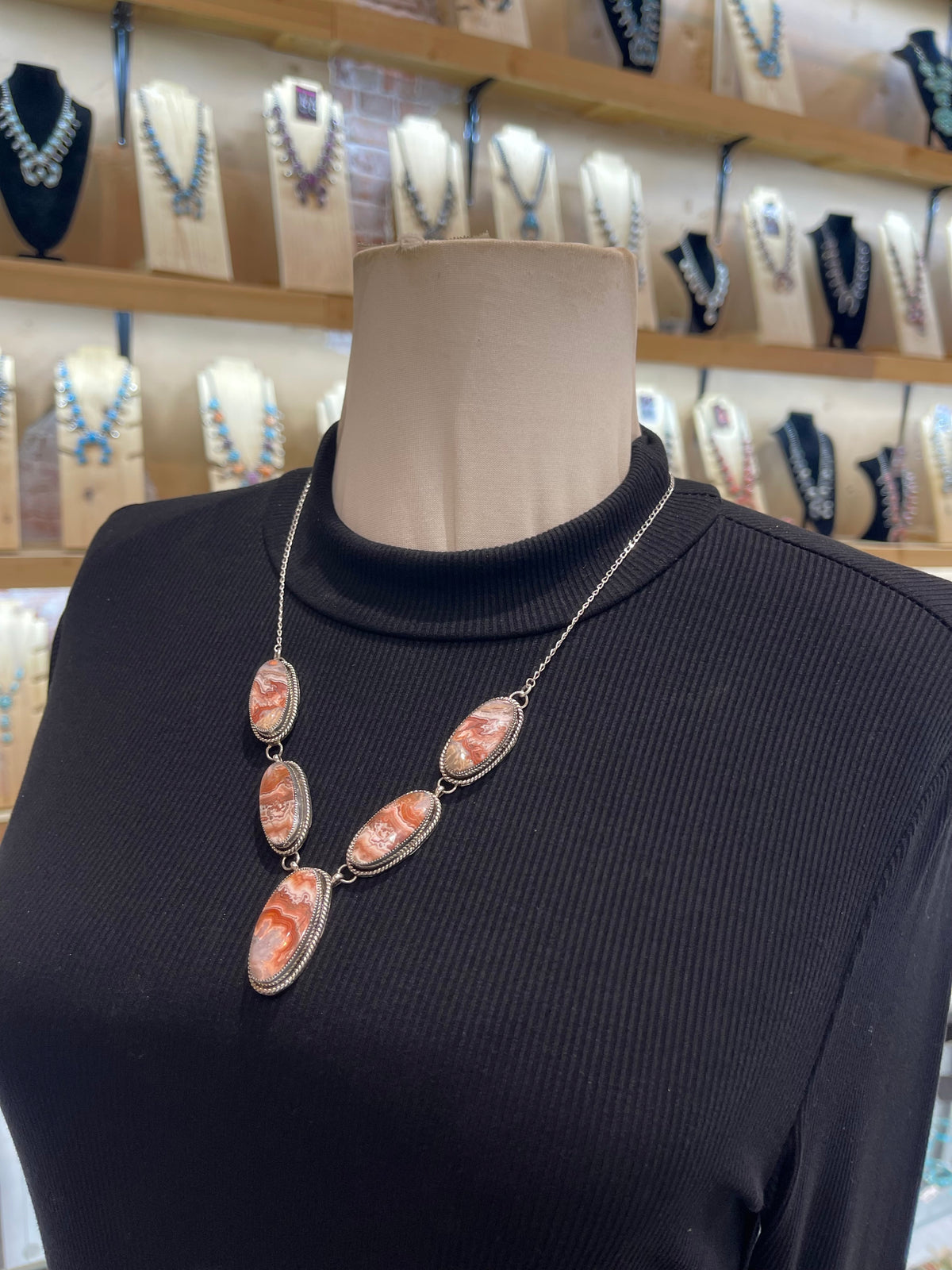 20" Crazy Lace Agate Necklace and Earring Set by Joe Begay, Navajo