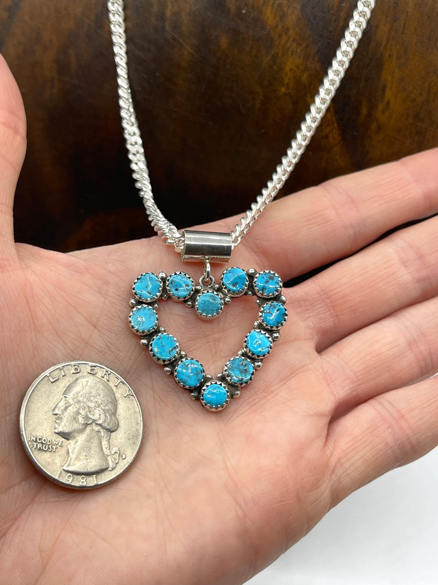 18" Turquoise Heart Pendant Necklace with a 5mm Bale by Martin Perry, Navajo