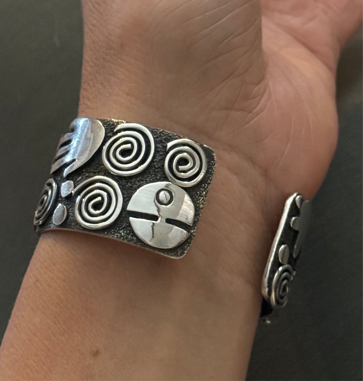 Petroglyph Cuff with Kingman Web Turquoise by Alex Sanchez, Navajo (medium width)