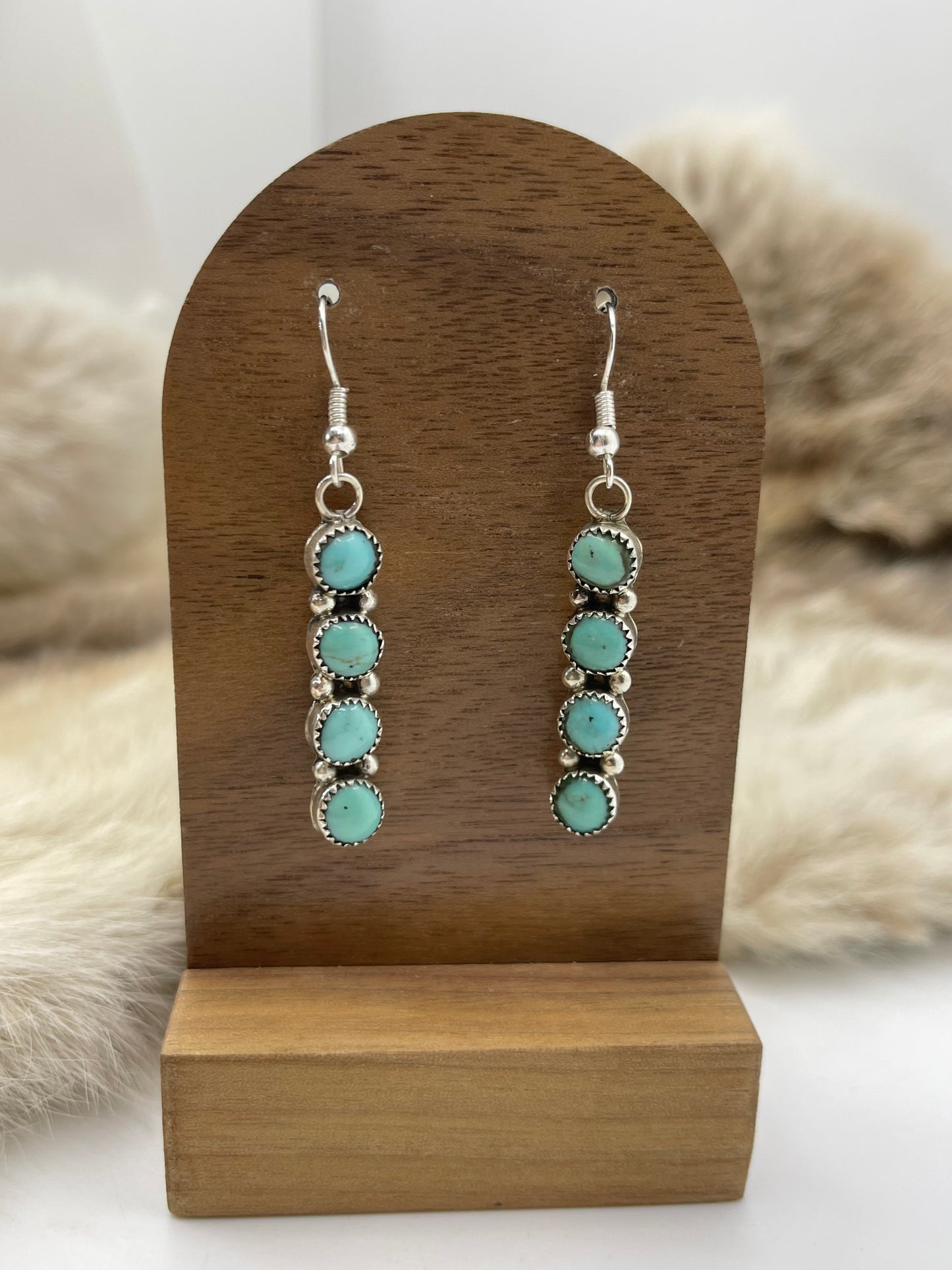 4 STONE KINGMAN TURQUOISE DANGLE EARRINGS BY MAXINE RAMIREZ, NAVAJO
