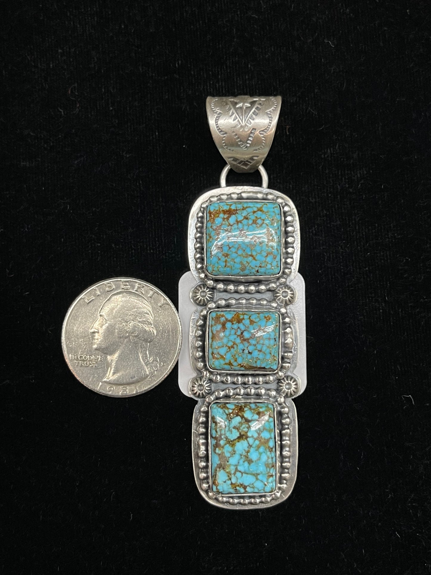 Kingman Spiderweb Turquoise 3 Stone Pendant with a 9mm Bale by Kevin Begay, Navajo