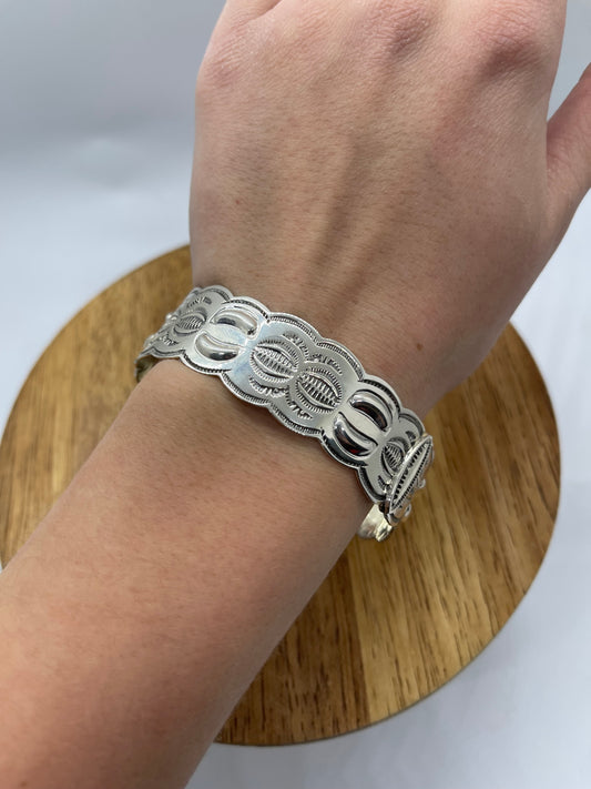 8 1/4" Sterling Silver Stamped Bangle by Jeremy Delgarito, Navajo