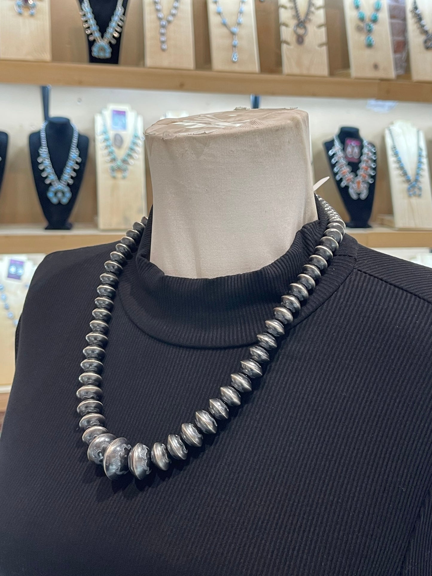 9mm-22mm Graduated Stamp Handmade Navajo Pearls by M. James, Navajo