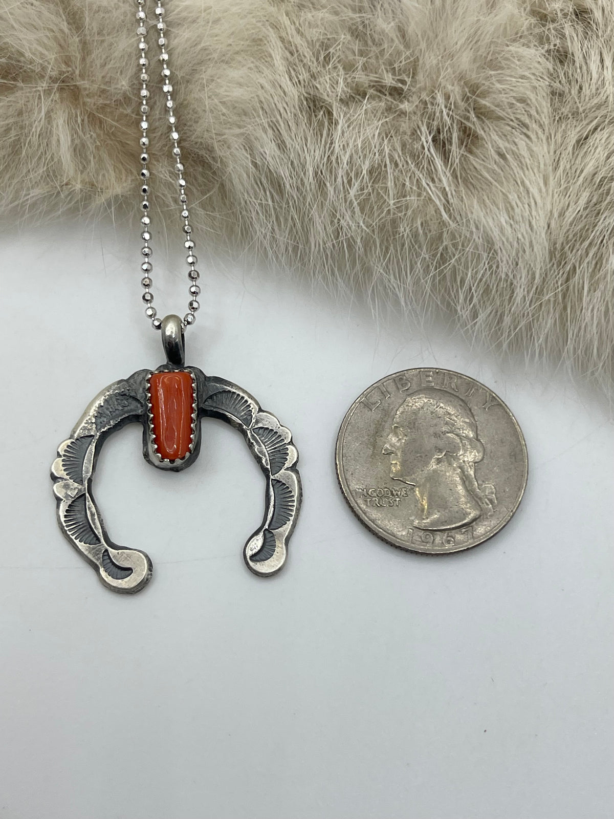 24”+Ext Coral Naja Pendant by Rita Daye, Navajo