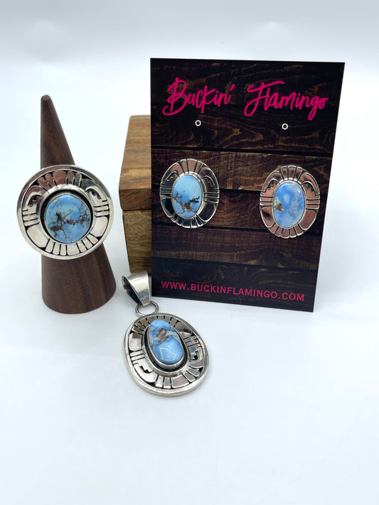 3 Piece Golden Hills Turquoise Set by Leonard Nez, Navajo