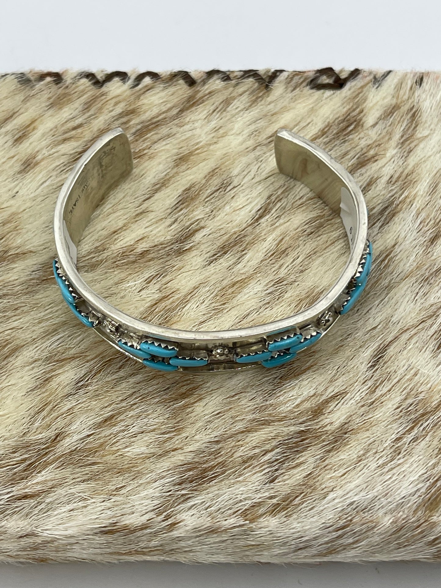 6 1/2" 20 Stone Turquoise Cuff by Vangie Tsabetsaye, Zuni