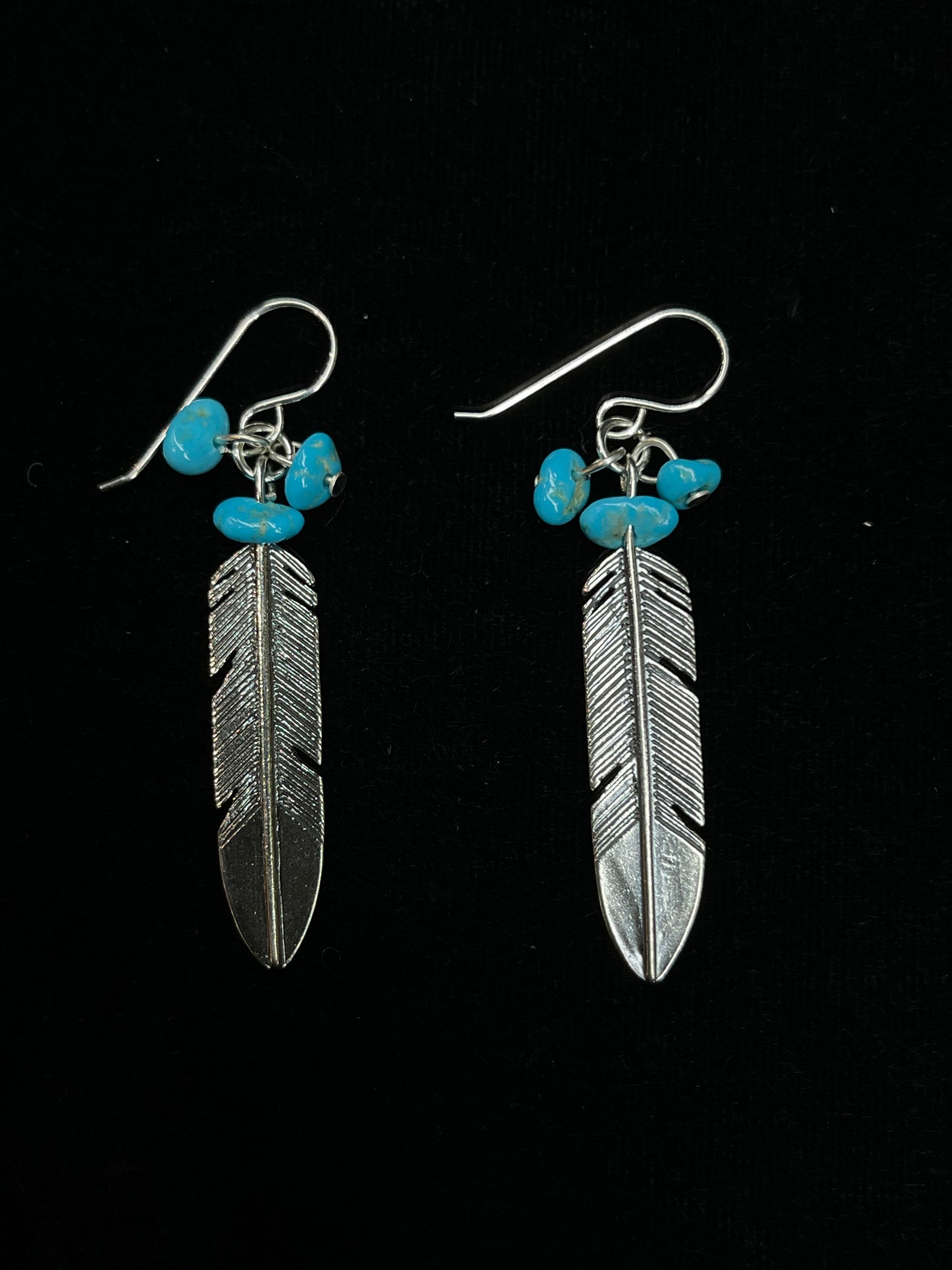 Dangle Feather Earrings with Sleeping Beauty Nuggets