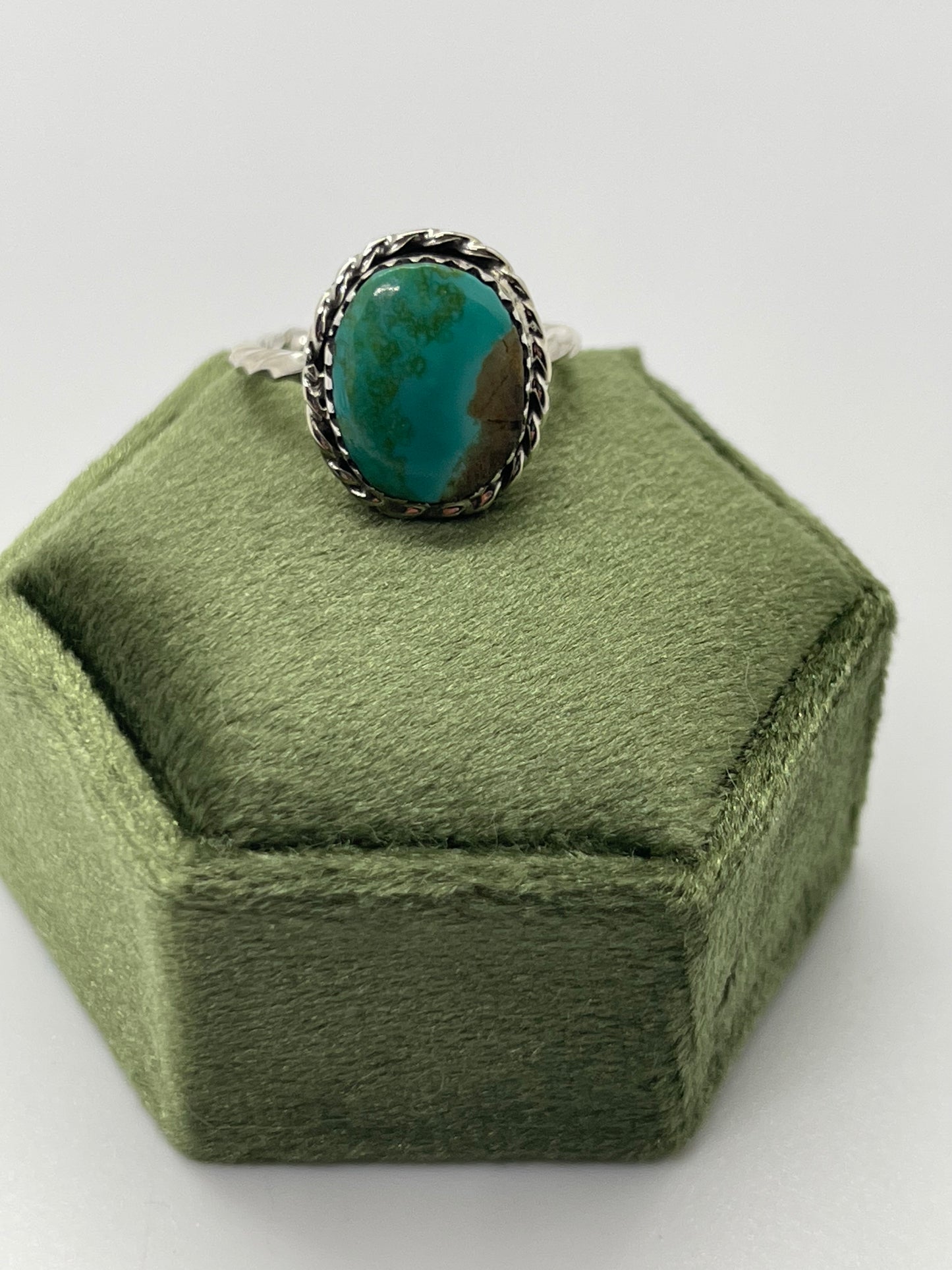 5.0 Turquoise Oval Twist Ring by Aaron Begay, Navajo