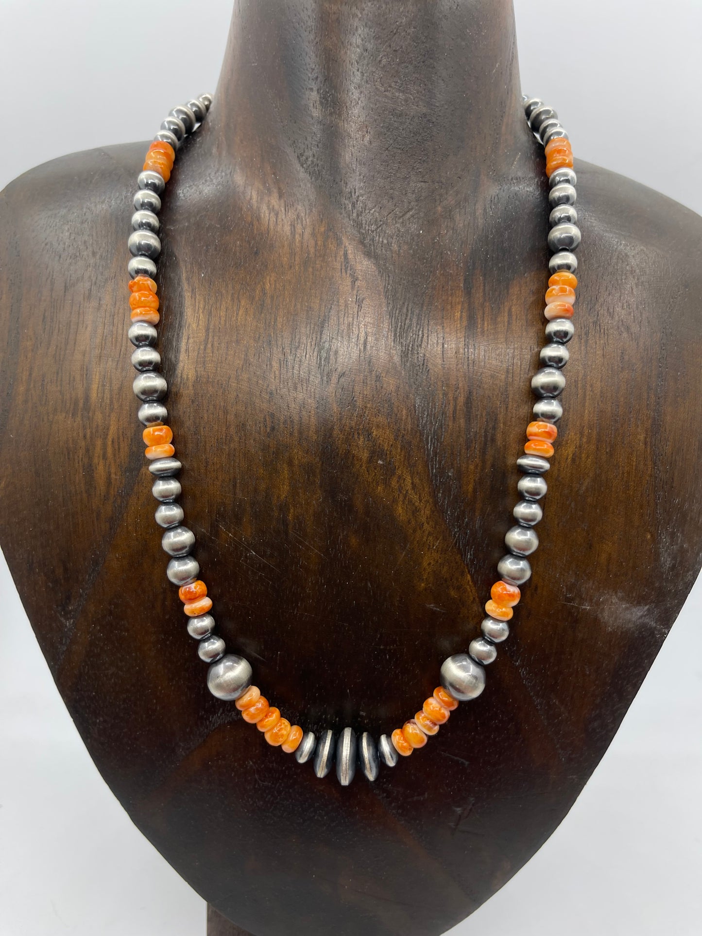 18" Orange Spiny Oyster Shell and Navajo Pearls Necklace