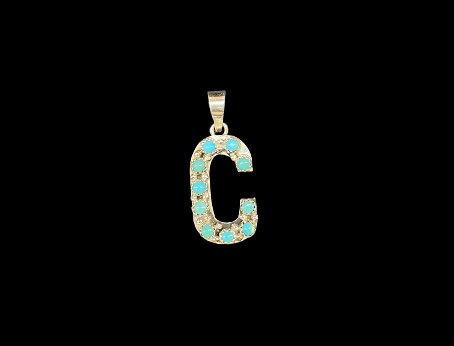 "C" Turquoise Pendant by Scott Skeets, Navajo