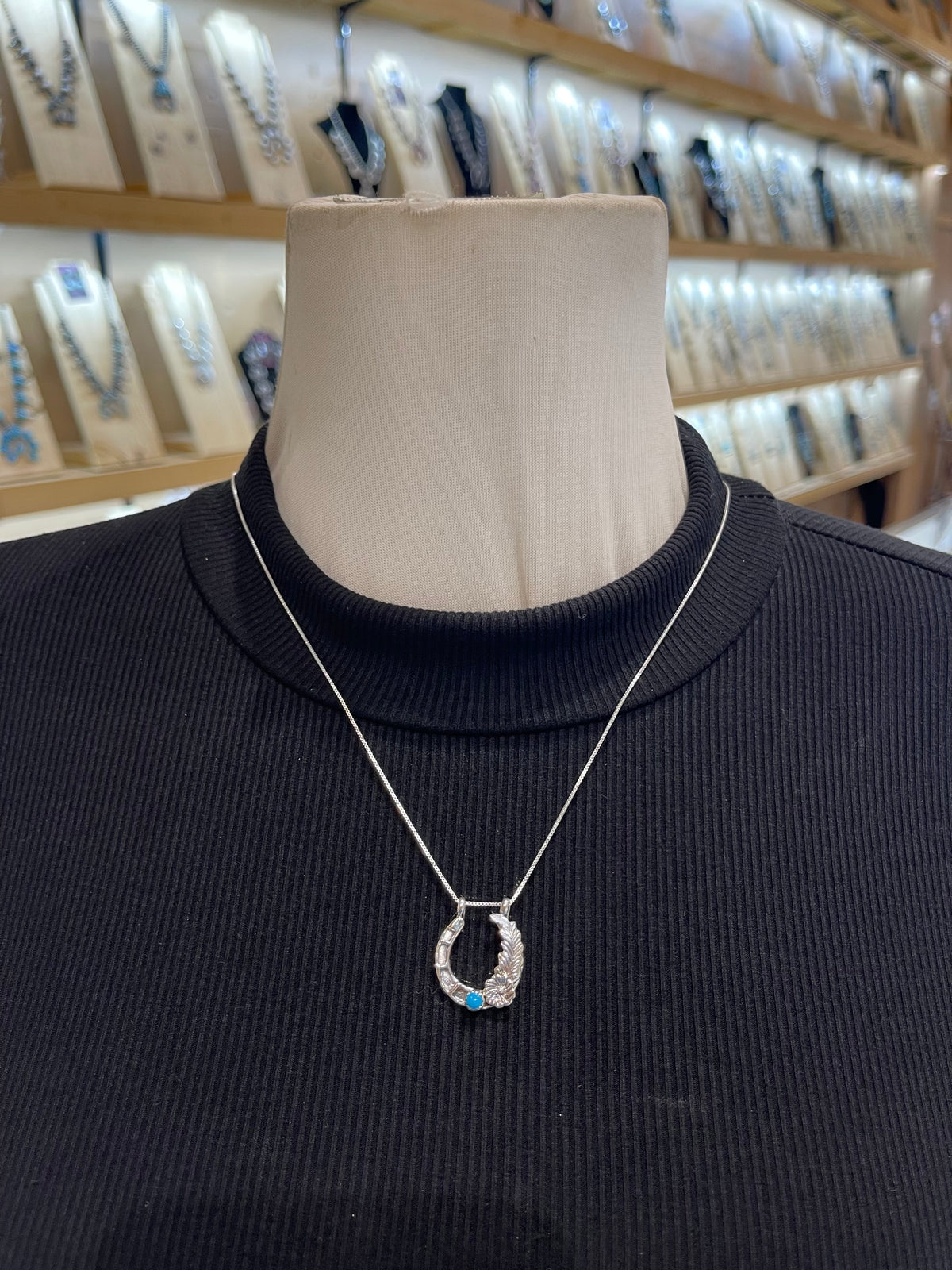 20" Horseshoe with Flower & Turquoise Necklace by Suzanna Johnson, Navajo