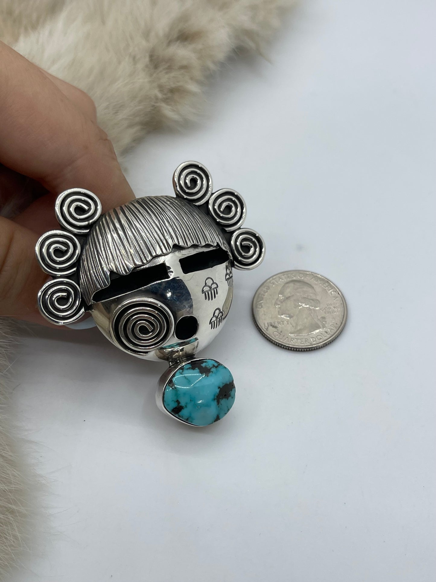 8.0 High Grade Kingman Turquoise Maiden Face Ring by Alex Sanchez, Navajo