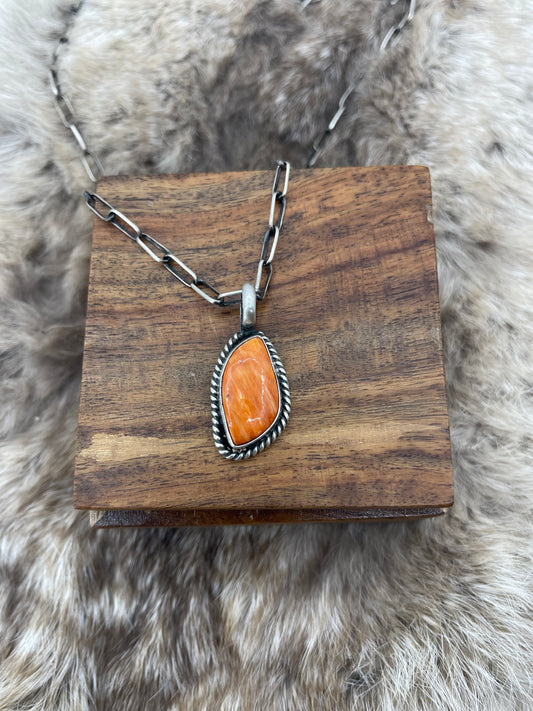 Spiny Oyster Pendant by Johnny Dixon, Navajo 24" Chain by Sally Shurley, Navajo