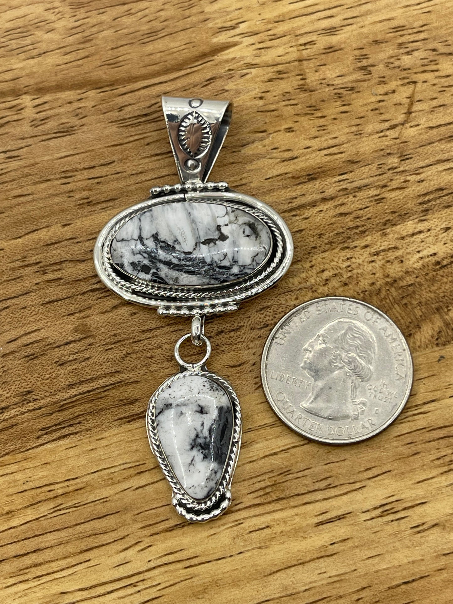 2 Stone White Buffalo Pendant with a 5mm Bale by Mike Smith, Navajo