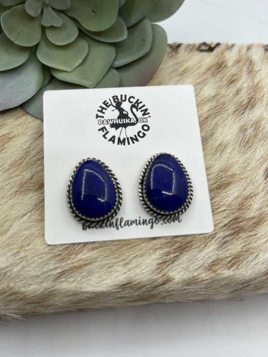 Lapis Teardrop Post Earrings by Freda Martinez, Navajo