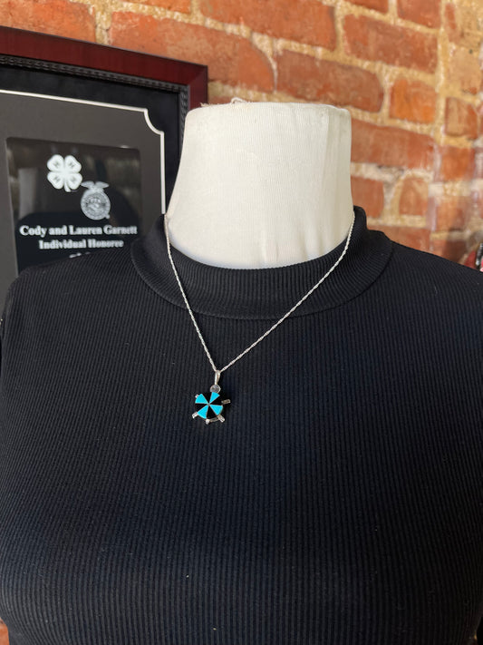 18" Turquoise and Black Inlaid Turtle by Johnson Laweka