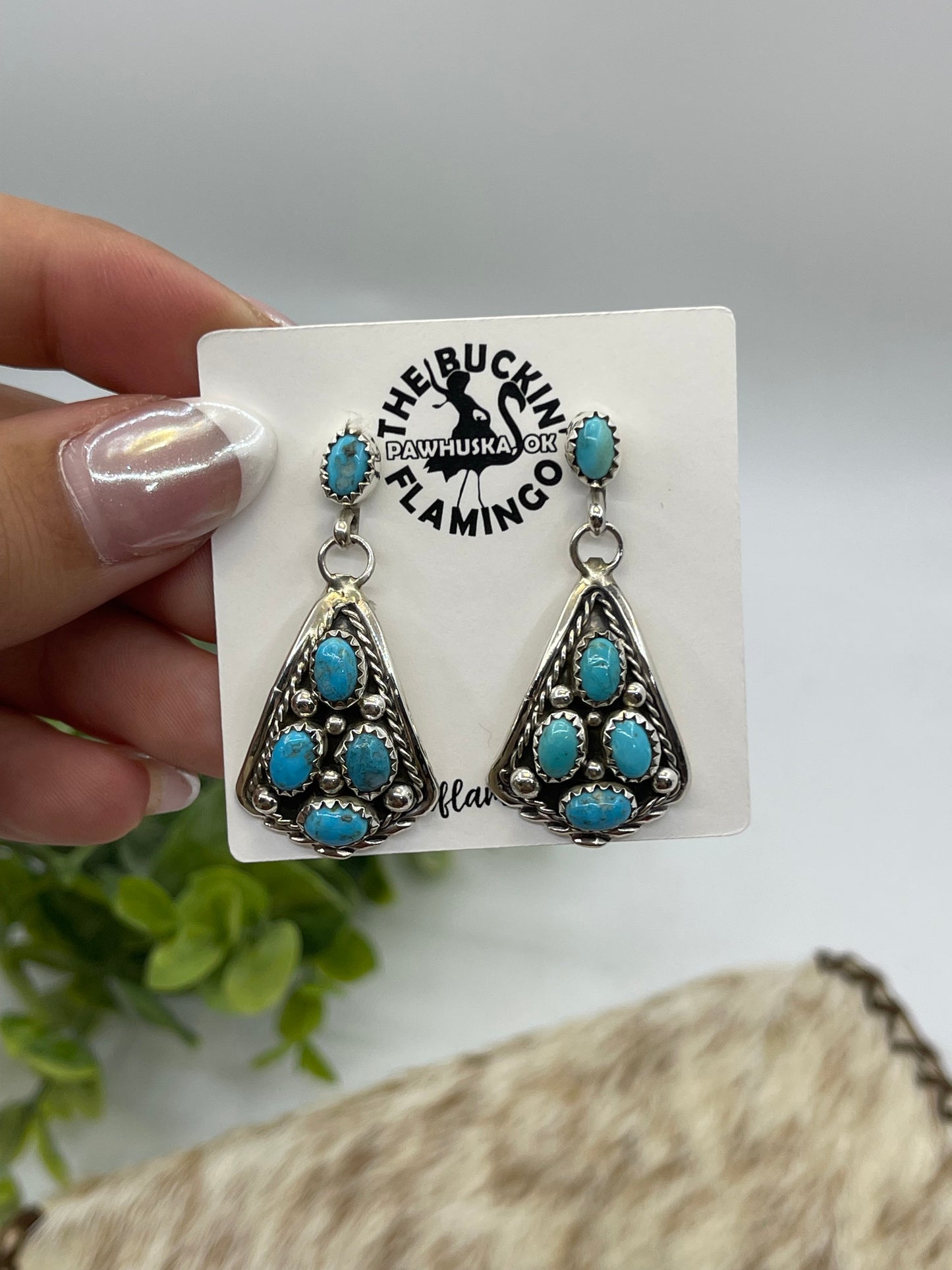Kingman Turquoise Cluster Dangle Earrings by Melvin Chee, Navajo