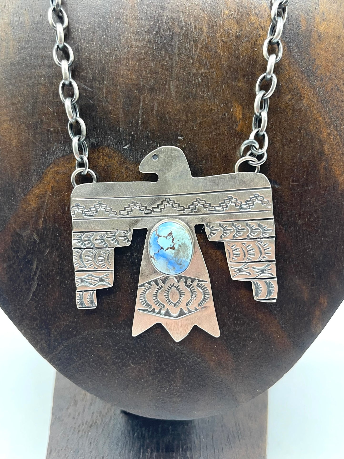 19" Golden Hills Turquoise Thunderbird Necklace by Rick Enriquez, Navajo