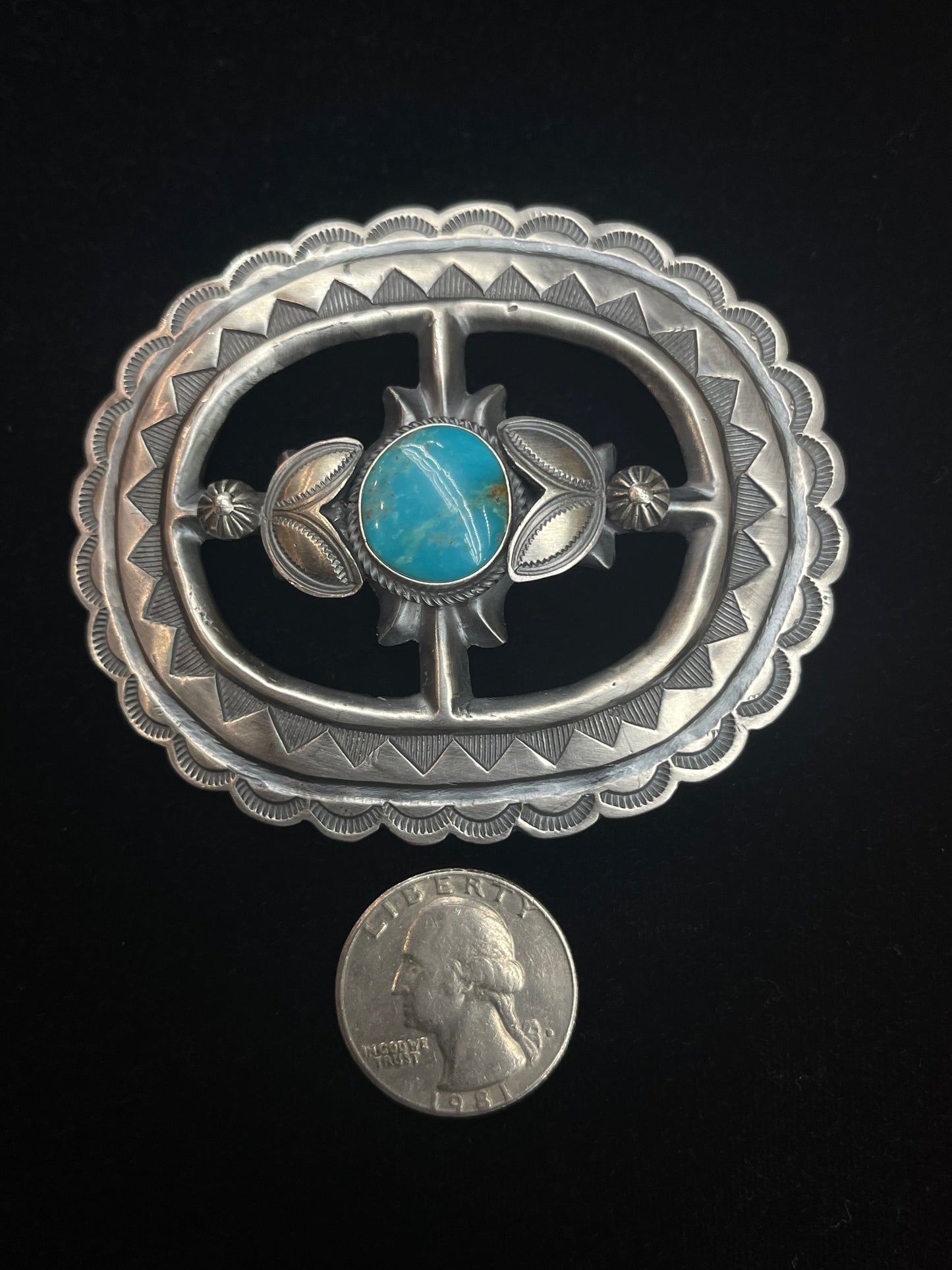 Sterling Silver Belt Buckle with Turquoise Stone by Henry Morgan, Navajo