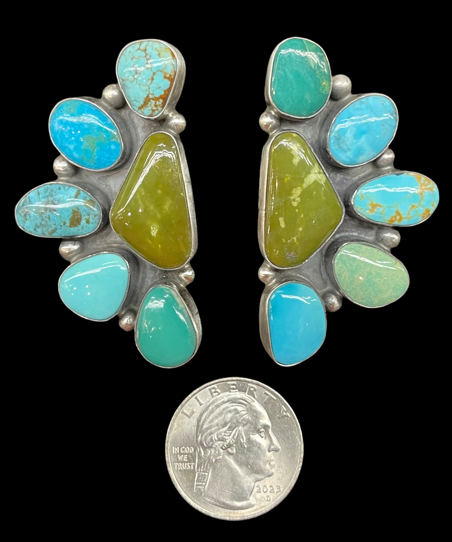 Turquoise Half Cluster Post Earrings by Elouise Kee, Navajo