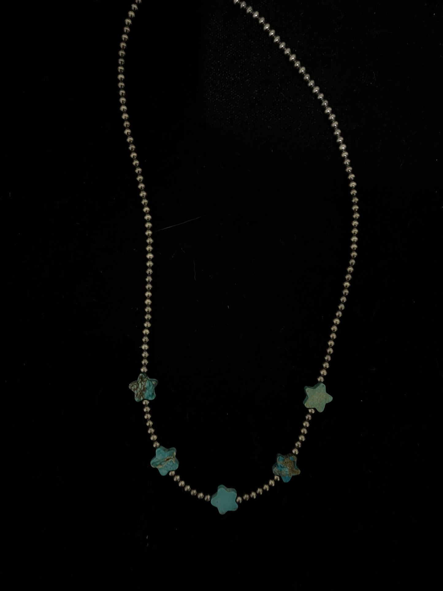 18" 3mm Navajo Pearls and Turquoise Star Necklace