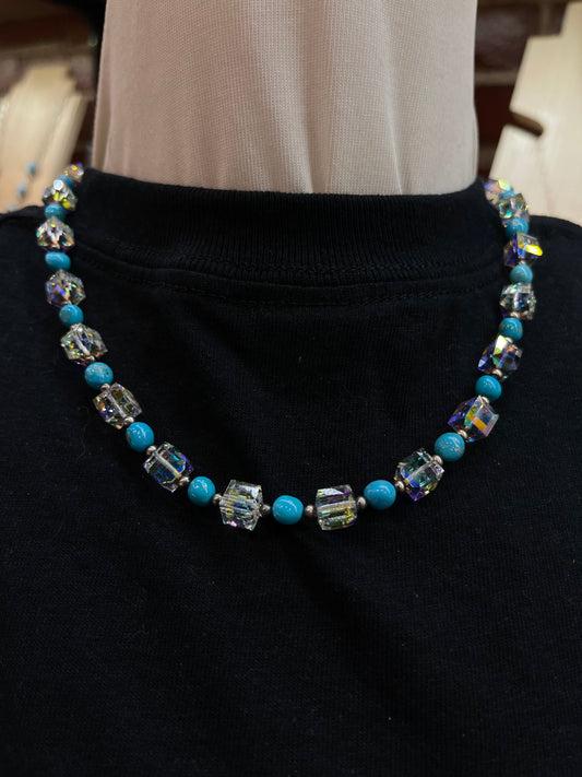 LOT 78 A 5/31 19" Swarovski Crystal and Turquoise Nugget Necklace