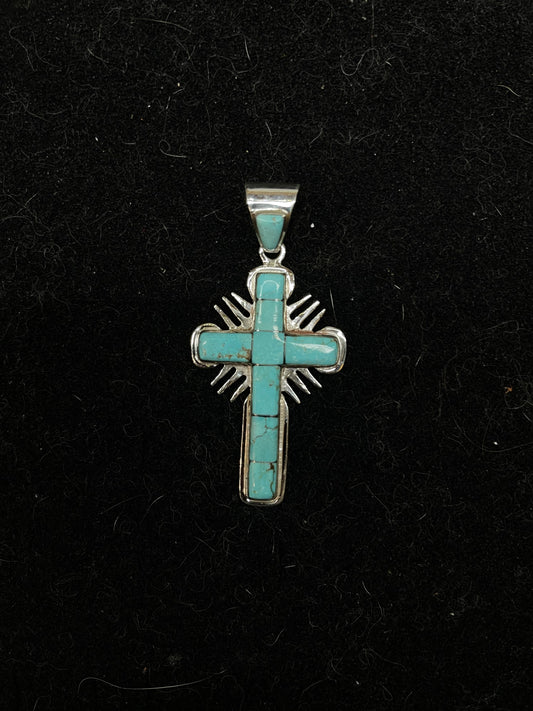 Turquoise Sun Cross Pendant with an 8mm Bale