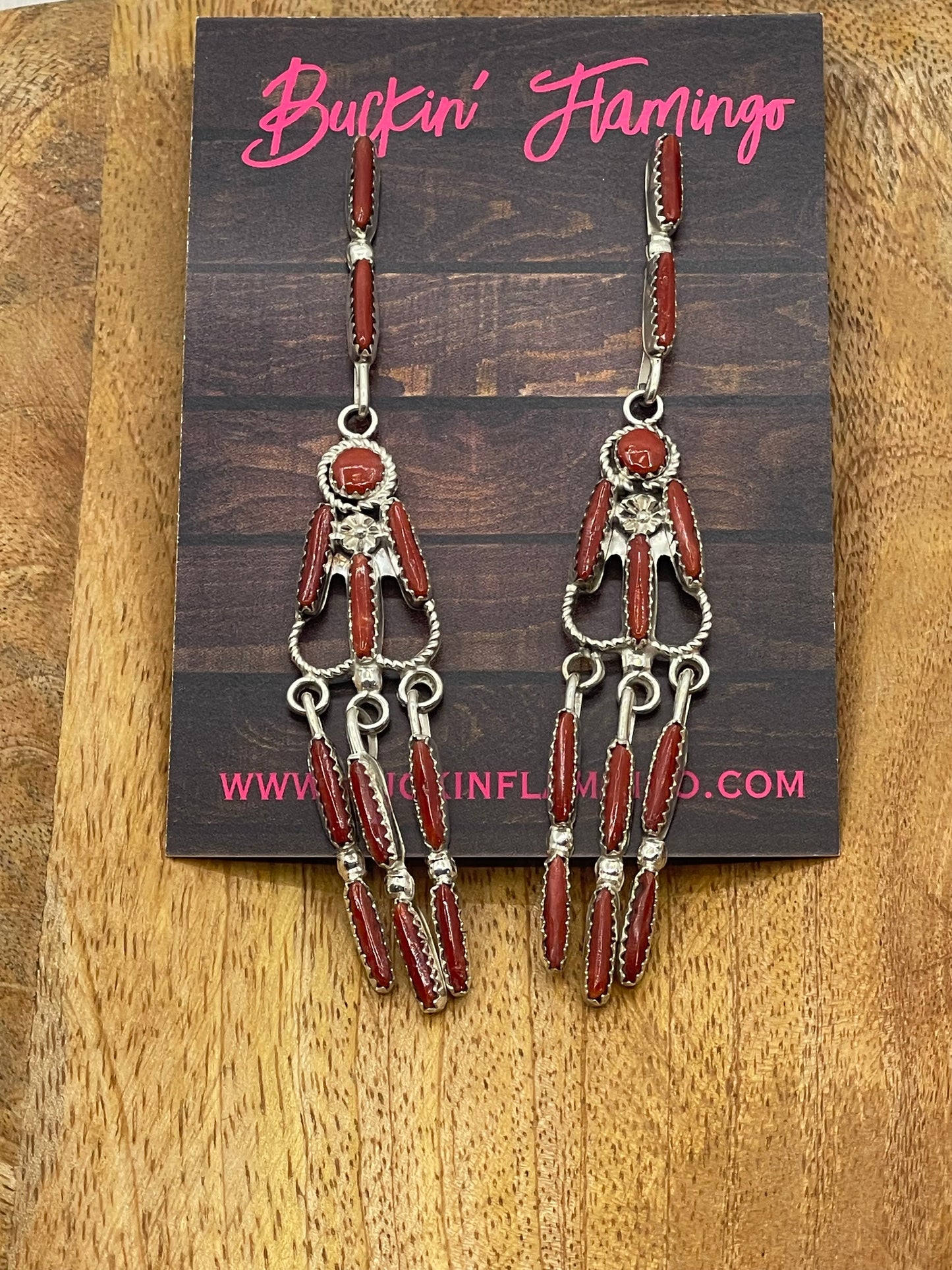 24" Red Coral Squash Blossom & Earring Set by Claudine Penketewa, Zuni