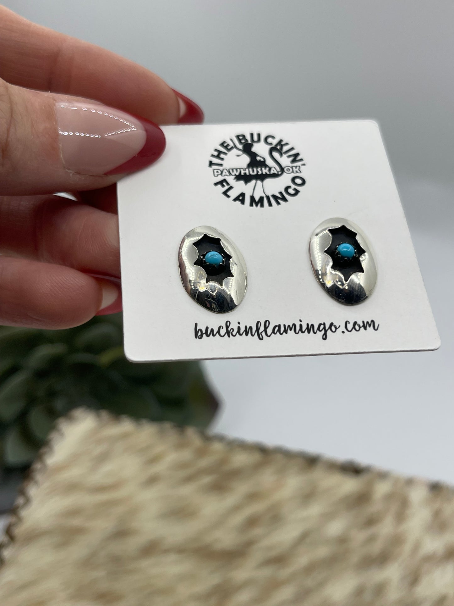 Turquoise Shadowbox Post Earrings by David Morgan, Navajo