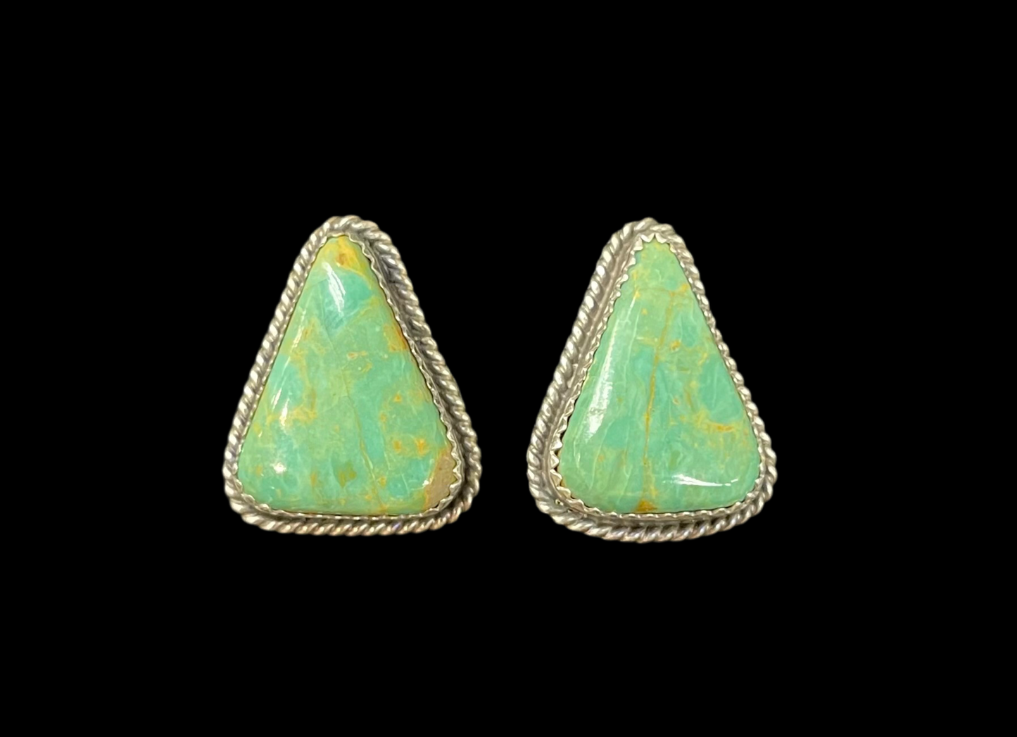 Triangle Kingman Turquoise Post Earrings by Virginia Becenti, Navajo