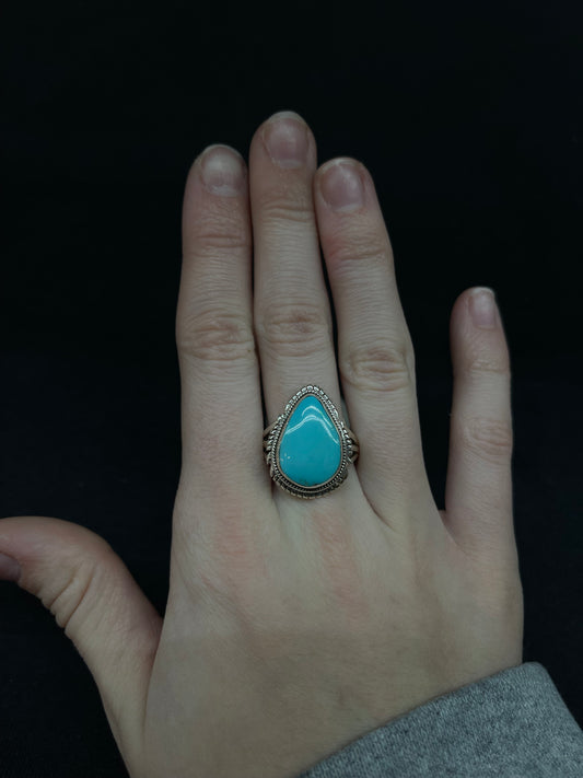 9.0 Kingman Turquoise Teardrop Ring