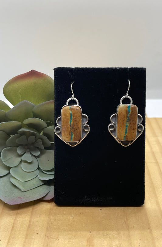 Royston Ribbon Turquoise Dangle Earrings by Terrell Nez Sr, Navajo